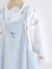 Blue Elephant Print Baby Velour Dungarees and Bodysuit Set (0-18mths) - Image 4 of 8
