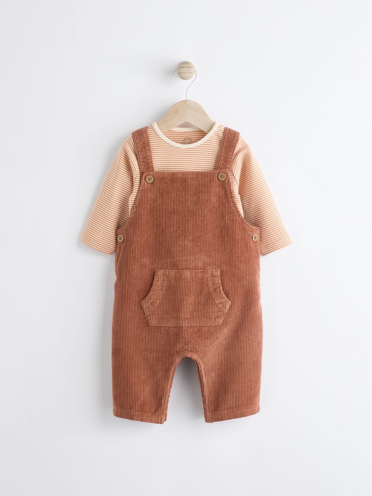 Rust Brown Cord 100% Cotton Baby Dungarees and Bodysuit Set (0mths-2yrs) - Image 1 of 9