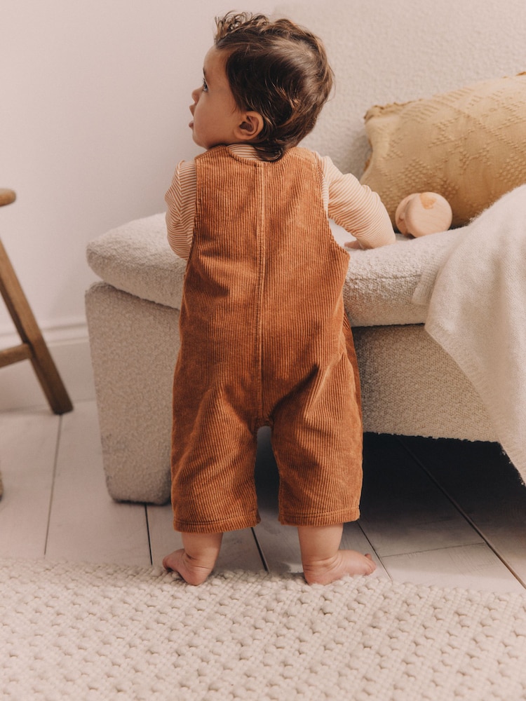 Rust Brown Cord 100% Cotton Baby Dungarees and Bodysuit Set (0mths-2yrs) - Image 3 of 9