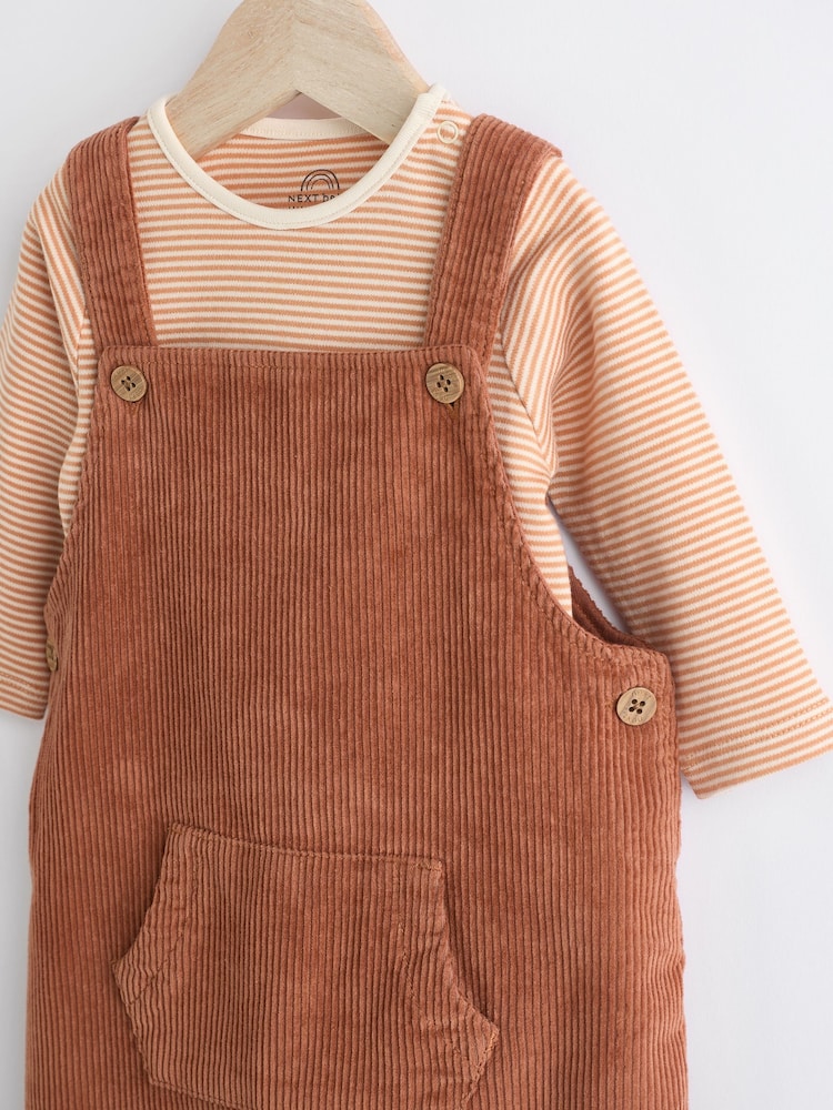 Rust Brown Cord 100% Cotton Baby Dungarees and Bodysuit Set (0mths-2yrs) - Image 6 of 9