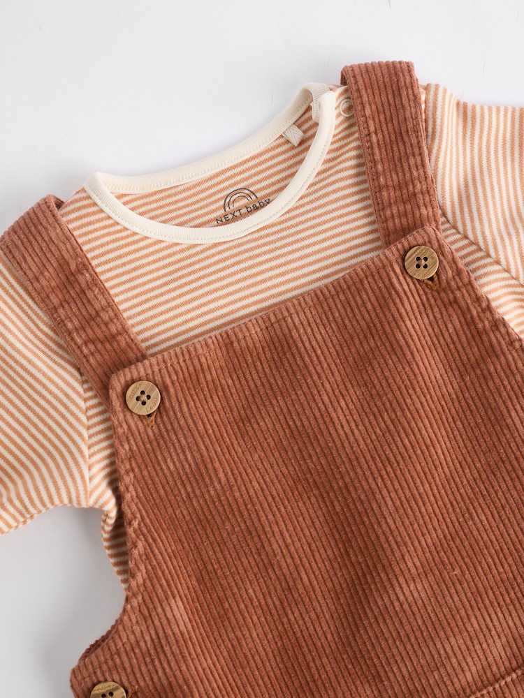 Rust Brown Cord 100% Cotton Baby Dungarees and Bodysuit Set (0mths-2yrs) - Image 7 of 9