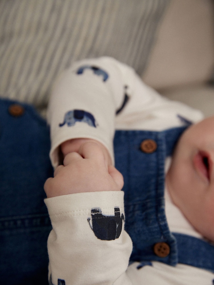 Blue Elephant Baby Denim Dungarees and Bodysuit Set (0mths-2yrs) - Image 4 of 10