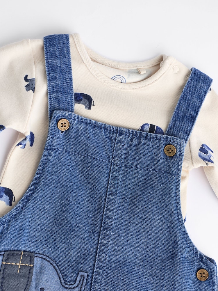 Blue Elephant Baby Denim Dungarees and Bodysuit Set (0mths-2yrs) - Image 7 of 10
