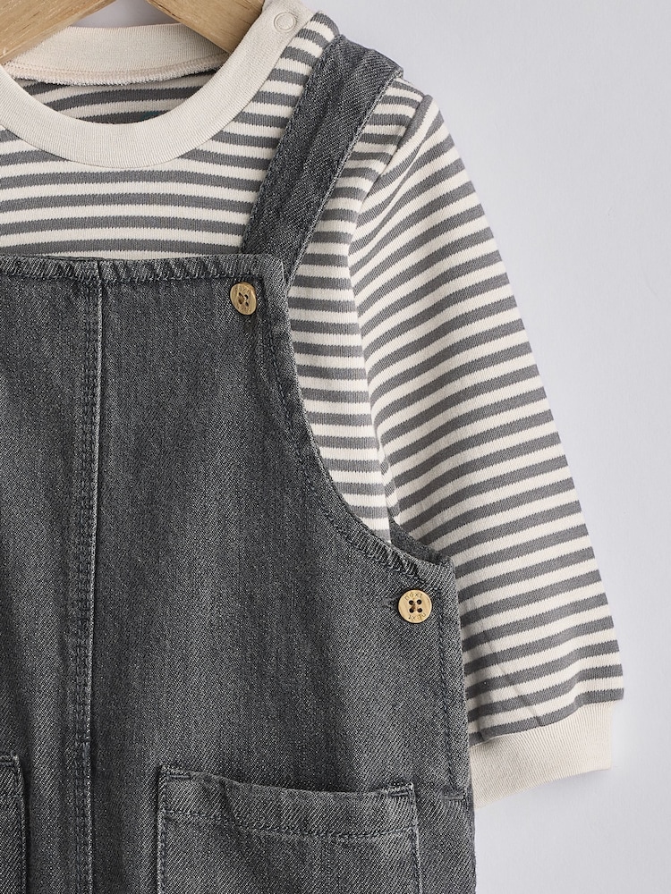 Black/Grey Baby Denim Dungarees and Bodysuit Set (0mths-2yrs) - Image 4 of 8