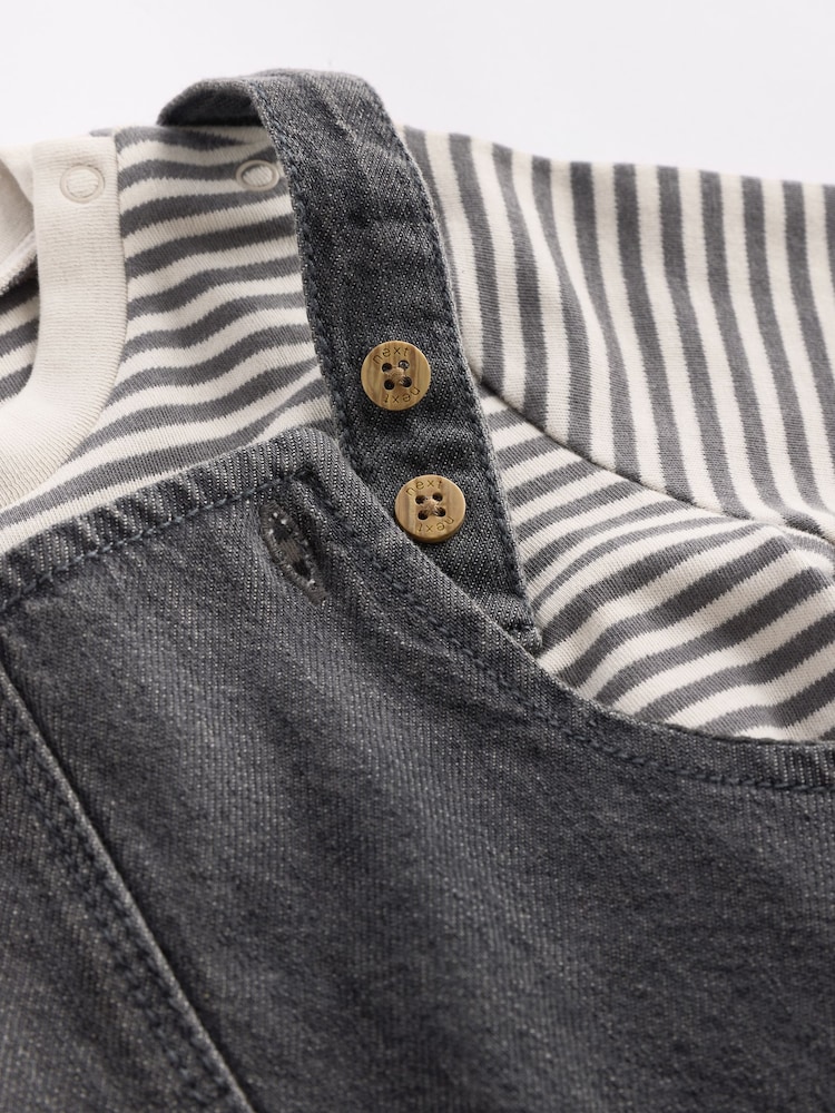 Black/Grey Baby Denim Dungarees and Bodysuit Set (0mths-2yrs) - Image 6 of 8
