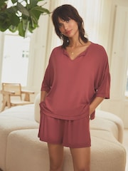 Rust Ribbed Short Set Pyjamas - Image 2 of 6