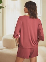 Rust Ribbed Short Set Pyjamas - Image 4 of 6