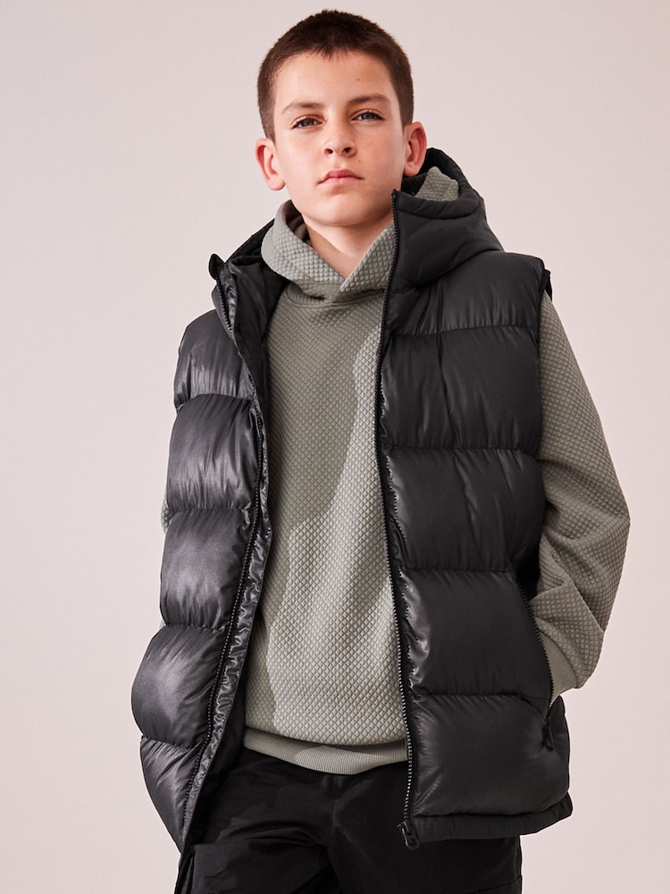 Black Hooded Padded Gilet (3-16yrs) - Image 1 of 12