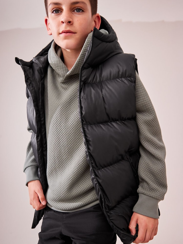 Buy Black Hooded Padded Gilet (3-16yrs) from the Next UK online shop
