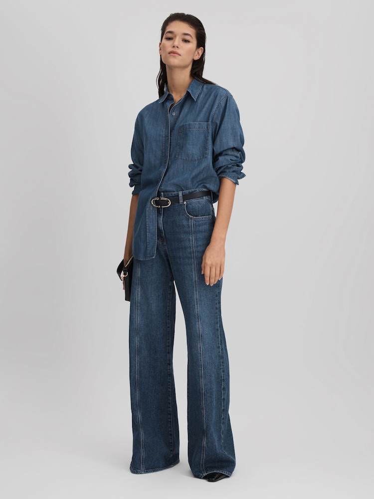 Azul medio - Vaqueros acampanados con costura delantera Juniper de Reiss - Imagen 6 de 6