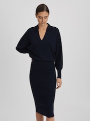 Reiss Navy Sally Petite Wool Blend Midi Dress - Image 1 of 7