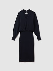 Reiss Navy Sally Petite Wool Blend Midi Dress - Image 2 of 7