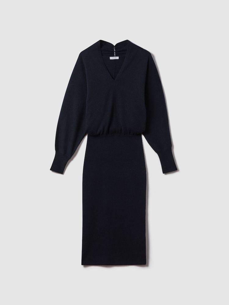 Reiss Navy Sally Petite Wool Blend Midi Dress - Image 2 of 7