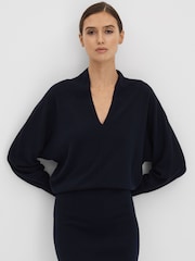 Reiss Navy Sally Petite Wool Blend Midi Dress - Image 4 of 7