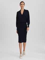 Reiss Navy Sally Petite Wool Blend Midi Dress - Image 6 of 7