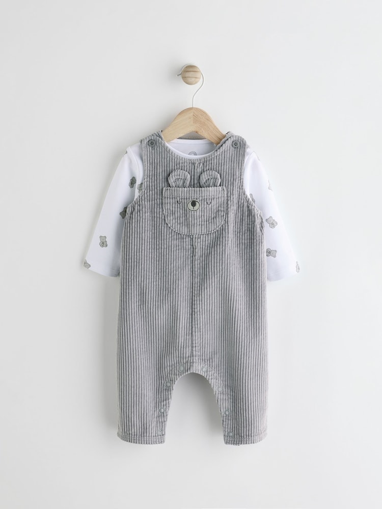 Grey Bear Corduroy 100% Cotton Baby Dungarees and Bodysuit Set (0mths-2yrs) - Image 1 of 8