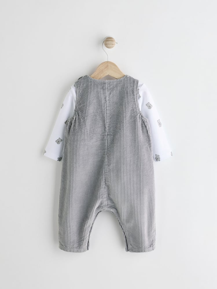 Grey Bear Corduroy 100% Cotton Baby Dungarees and Bodysuit Set (0mths-2yrs) - Image 2 of 8