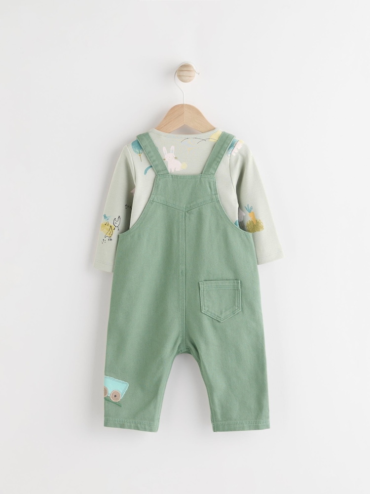 Green Farm Baby Twill Dungarees and Bodysuit Set (0mths-2yrs) - Image 2 of 7