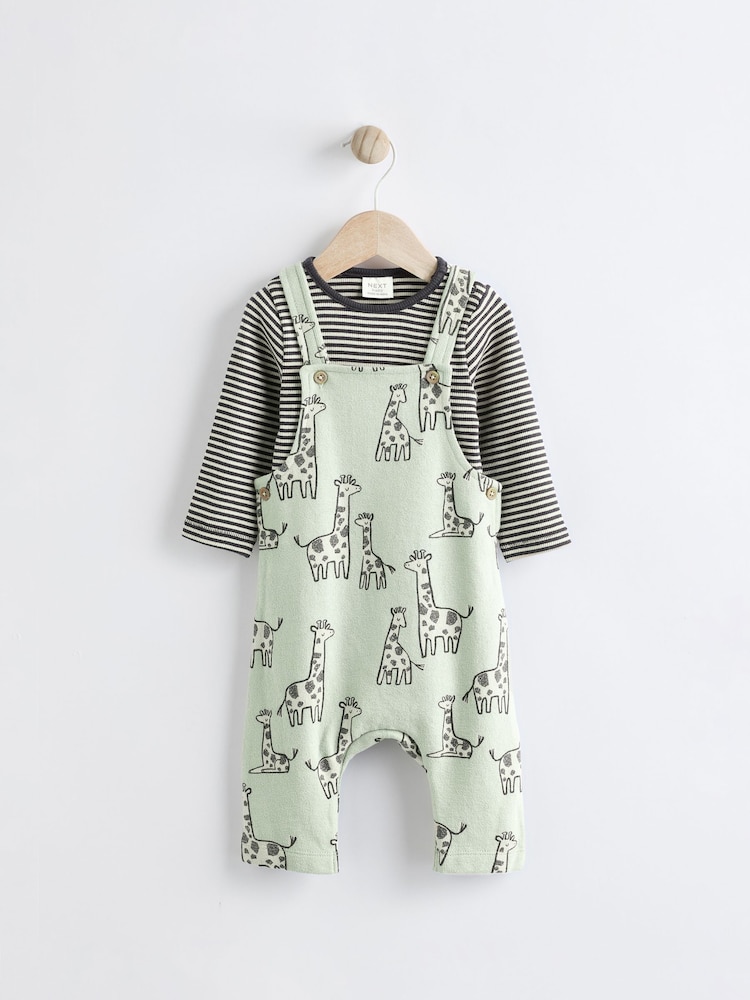Salbeigrüne Giraffe - Set aus Latzhose und Body für Babys (0 Monate bis 2 Jahre) - Bild 1 von 12