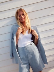 Blue Textured Linen Blend Shorts - Image 1 of 7