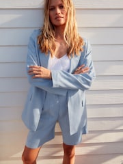 Blue Textured Linen Blend Shorts - Image 2 of 7