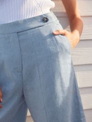 Blue Textured Linen Blend Shorts - Image 5 of 7