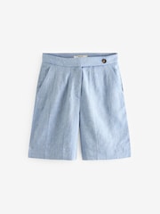 Blue Textured Linen Blend Shorts - Image 6 of 7
