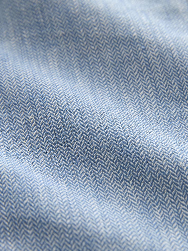 Blue Textured Linen Blend Shorts - Image 7 of 7 Blue Textured Linen Blend Shorts - Image 7 of 7