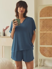 Light Blue Ribbed Short Set Pyjamas - Image 2 of 9