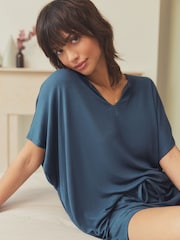 Light Blue Ribbed Short Set Pyjamas - Image 3 of 9