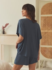 Light Blue Ribbed Short Set Pyjamas - Image 4 of 9