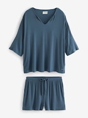 Light Blue Ribbed Short Set Pyjamas - Image 6 of 9