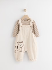 Neutral Tiger Cord 100% Cotton Baby Dungarees and Bodysuit Set (0mths-2yrs) - Image 1 of 8