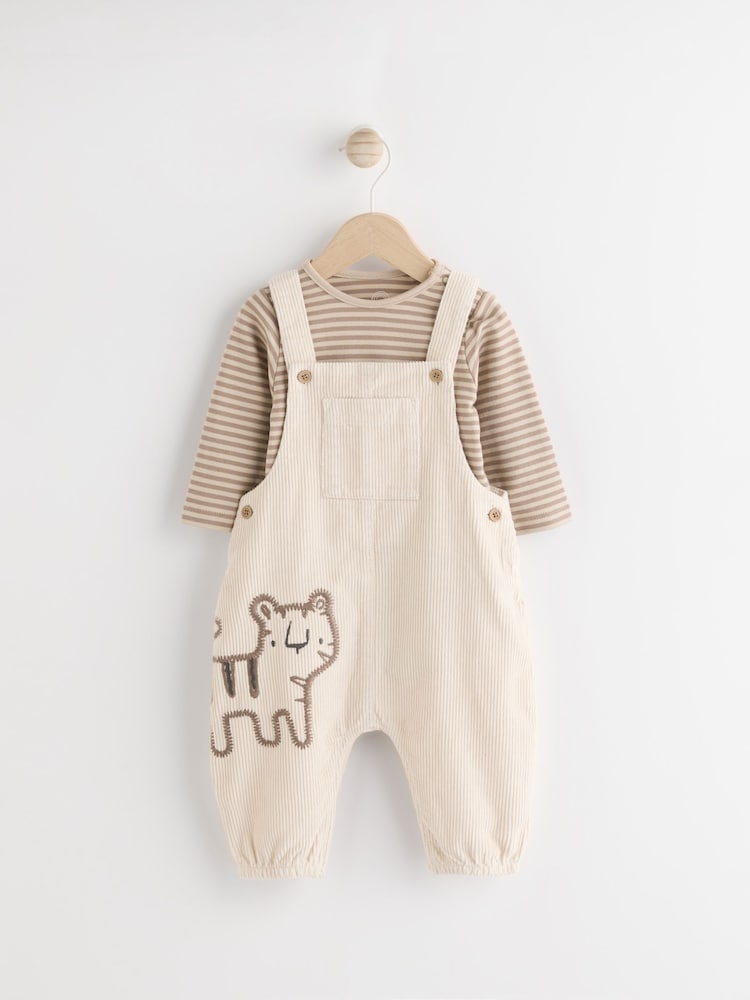 Neutral Tiger Cord 100% Cotton Baby Dungarees and Bodysuit Set (0mths-2yrs) - Image 1 of 8