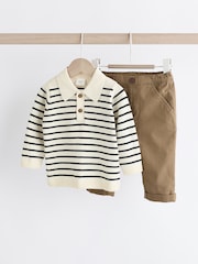 Mornarsko modra črtasta - Baby Woven100% Cotton Top and Trousers Set (0mths-2yrs) - Slika 1 iz 18