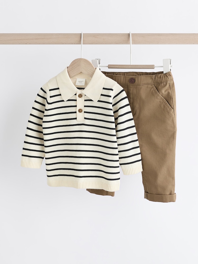 Mornarsko modra črtasta - Baby Woven100% Cotton Top and Trousers Set (0mths-2yrs) - Slika 1 iz 18