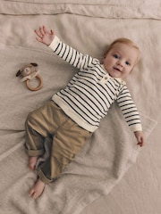 Mornarsko modra črtasta - Baby Woven100% Cotton Top and Trousers Set (0mths-2yrs) - Slika 2 iz 18