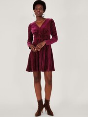Monsoon Red Zahra Velvet Tea Dress - Image 1 of 4