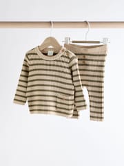 Green Stripe Baby Knitted Rib Top and Leggings Set (0mths-2yrs) - Image 1 of 14