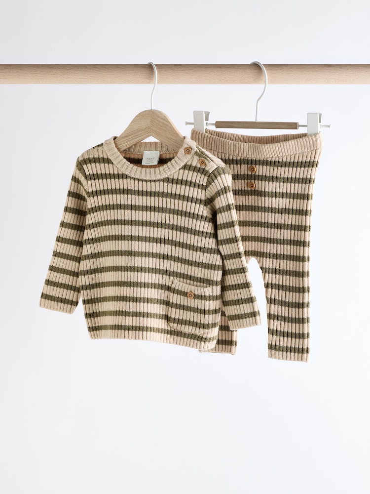 Green Stripe Baby Knitted Rib Top and Leggings Set (0mths-2yrs) - Image 1 of 14
