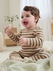 Green Stripe Baby Knitted Rib Top and Leggings Set (0mths-2yrs) - Image 2 of 14