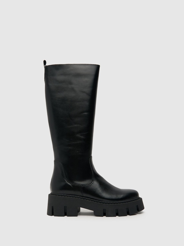 Schuh Dove Leather Chunky Knee Boots - Image 1 of 4