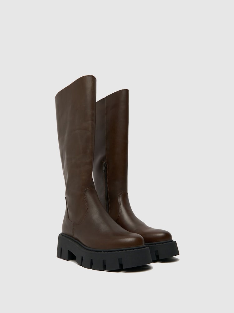 Schuh Dove Leather Chunky Knee Boots - Image 2 of 4 Schuh Dove Leather Chunky Knee Boots - Image 2 of 4