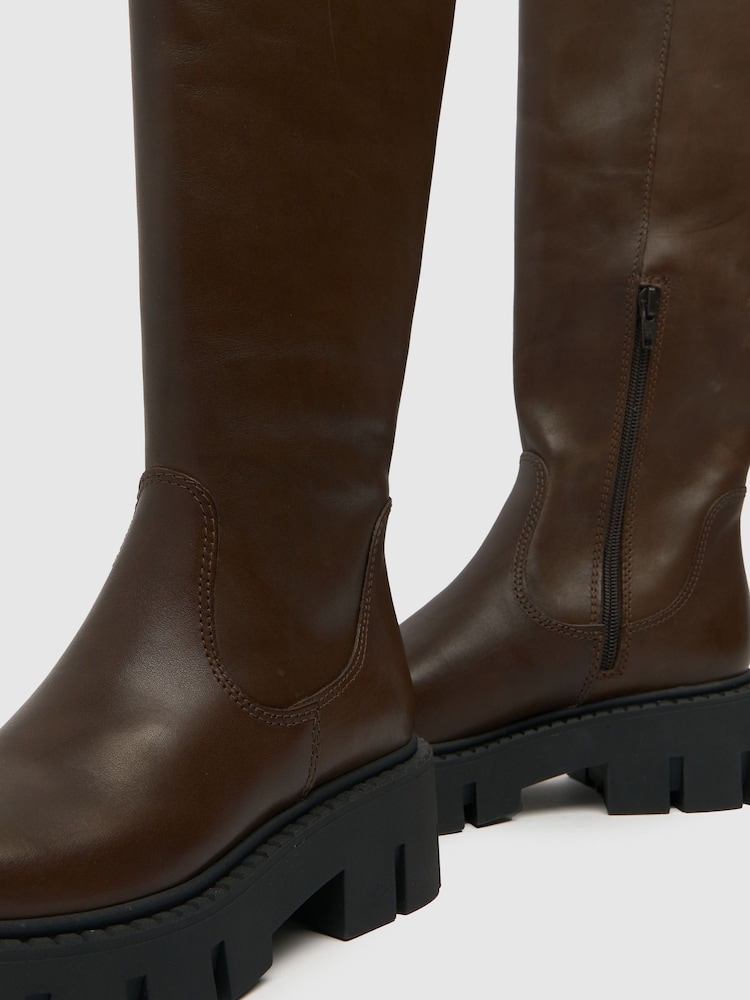 Schuh Dove Leather Chunky Knee Boots - Image 4 of 4 Schuh Dove Leather Chunky Knee Boots - Image 4 of 4