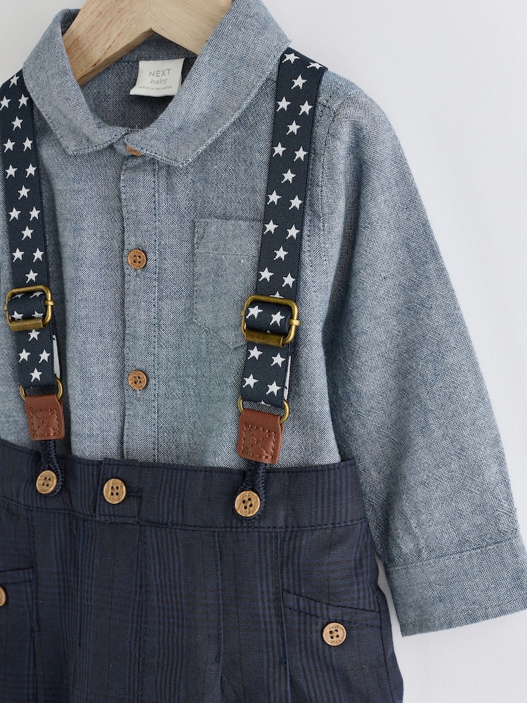 Navy Baby Shirt, Trousers and Braces 3 Piece Set (0mths-2yrs) - Image 4 of 10