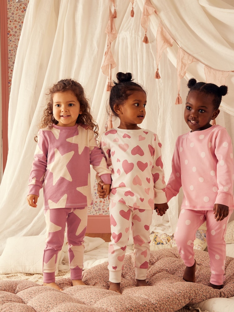 Pink/White 3 Pack 100% Cotton Snuggle Pyjamas (9mths-12yrs) - Image 2 of 12 Pink/White 3 Pack 100% Cotton Snuggle Pyjamas (9mths-12yrs) - Image 2 of 12