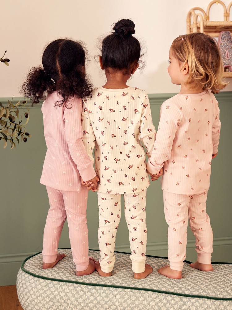 Pink/ White Ditsy Snuggle Pyjamas 3 Pack (9mths-12yrs) - Image 3 of 10