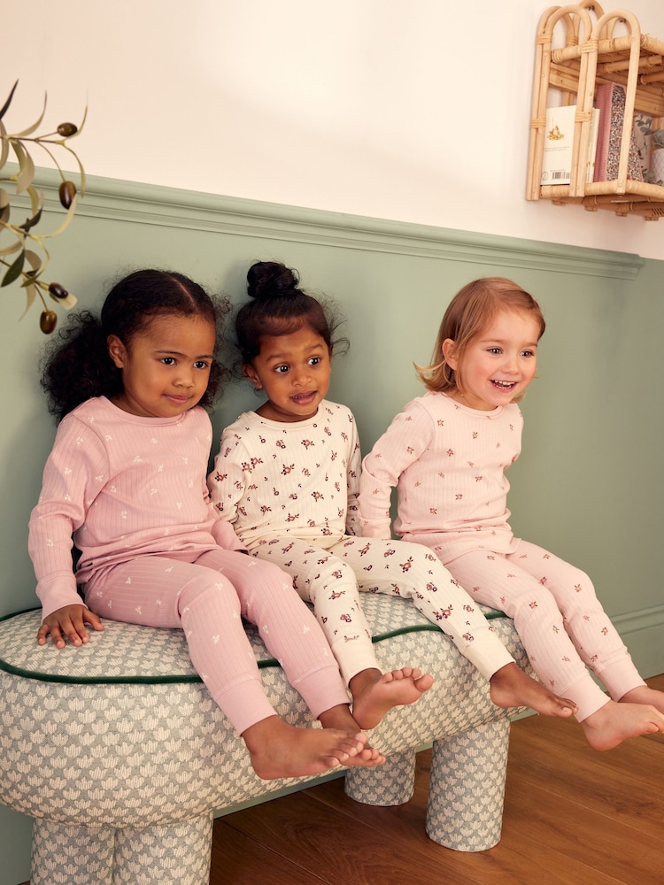 Pink/ White Ditsy Snuggle Pyjamas 3 Pack (9mths-12yrs) - Image 4 of 10