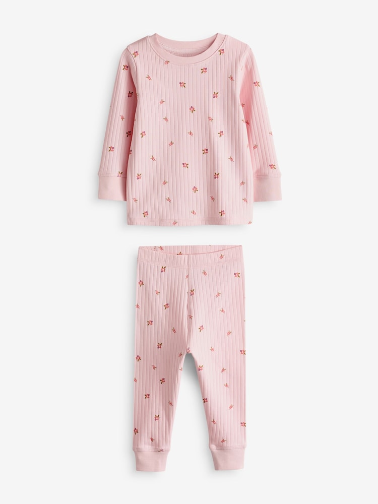 Pink/ White Ditsy Snuggle Pyjamas 3 Pack (9mths-12yrs) - Image 6 of 10