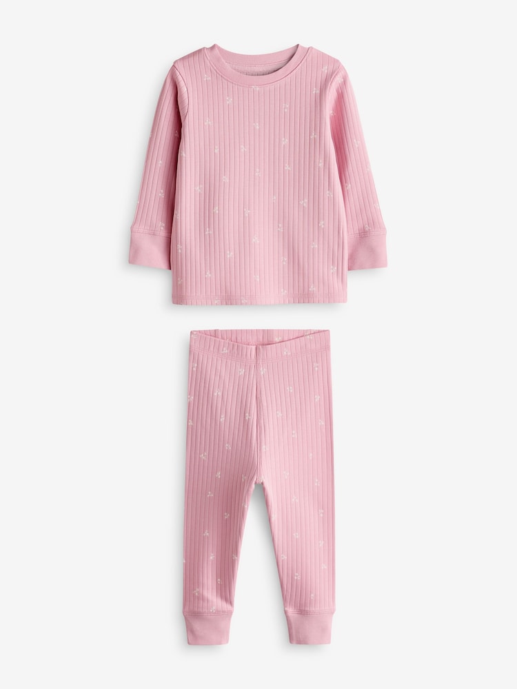 Pink/ White Ditsy Snuggle Pyjamas 3 Pack (9mths-12yrs) - Image 8 of 10
